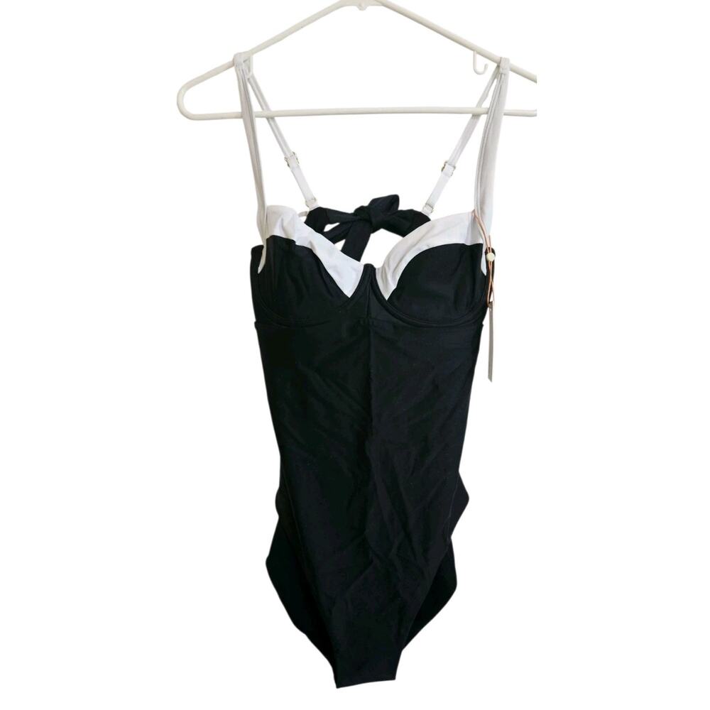 Quince Italian Underwire One-Piece Swimsuit Black White Retro Style Large - Picture 2 of 5